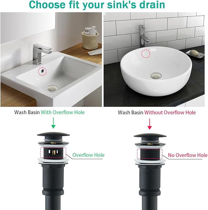 Brass P Trap with Pop Up Drain Stopper With Overflow,U-Shape 1 1/4 Slip Joint Extension Tub Sink Drain Pipe,12 inch Pipe length Adjustable Height Sink Waste Trap Drain Kit,Matte Black