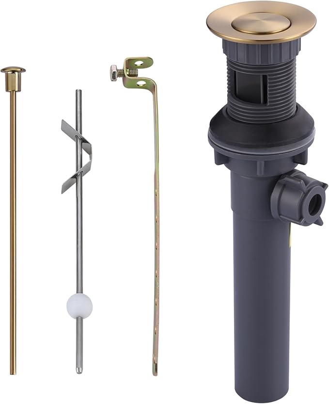 Bathroom Sink Drain with Lift Rod, Brushed Gold Sink Drain with Overflow, ARCORA Drain Stopper for Vessel Sink