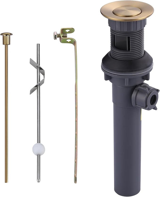 Bathroom Sink Drain with Lift Rod, Brushed Gold Sink Drain with Overflow, ARCORA Drain Stopper for Vessel Sink