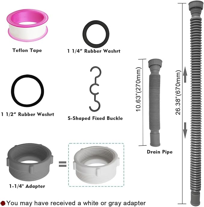 Flexible Expandable Bathroom P Trap, 1 1/4 to 1 1/2 Sink Drain Adapter Included, Wash Basin Rubber Tips Sink Drain Pipe, Universal Extension Tube for Kitchen Bathroom Sink Sewer Drain
