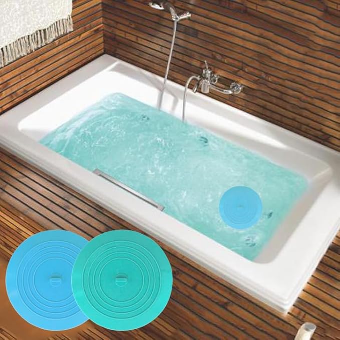 Bathtub Drain Stopper 2 Pack, 5 inches Silicone Tub Stopper Drain Cover, Bath Tub Plug Hair Stopper,Universal Flat Suction Hair Water Shower Stopper Bath Accessories (Blue&Green)