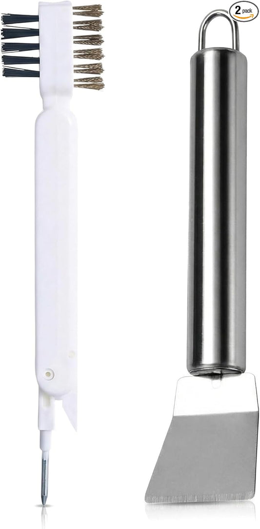 2Pcs Stove Cleaning Brush And Scraper, Brass Wire Rust Cleaner Brushes Cooktop Scraper, Clean Kit For Pots, Pans, Kitchen, Tile, And Household