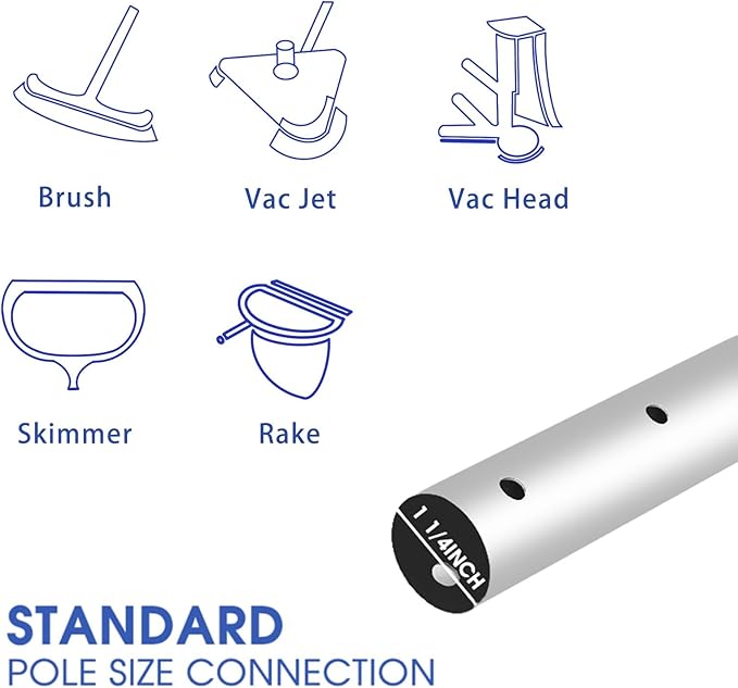Poolvio 15 FT Telescopic Pool Pole - Adjustable 3 Piece Aluminum Pool Skimmer Pole for Pool Cleaning Skimmer Nets Vacuum Heads & Brushes, Strong Grip & Lock