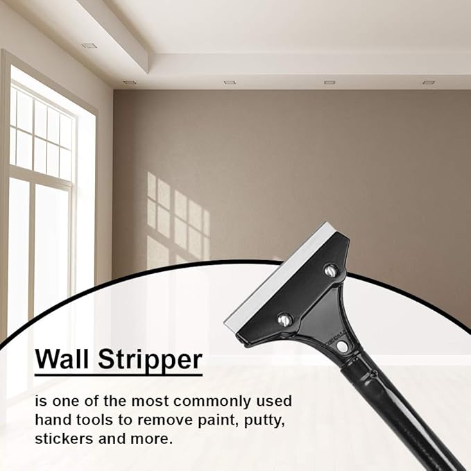 Razor Blade Scraper, 4-inch Heavy Duty Long-Handle Scraper for Wallpaper, Paint, Floor, Tile and Windows, Rubber Grip, Made in USA