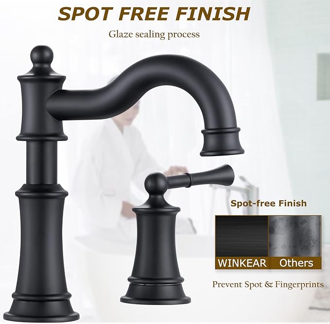 Roman Bathroom Sink Faucet Deck Mount or Wall Mount Installation Pop-up Drain Assembly with Overflow Deck Plate and Water Supply Lines Included (3 Hole Deck Mount, Matte Black)