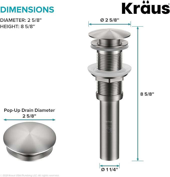 KRAUS Pop-Up Drain for Bathroom Sink Without Overflow in Spot-Free Stainless Steel, PU-10SFS