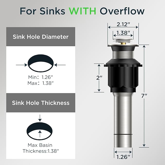 FORIOUS Bathroom Sink Drain Without Overflow, Pop-up Drain Assembly with Detachable Basket Stopper, Anti-Explosion and Anti-Clogging Drain Strainer, 304 Stainless Steel,Brushed Nickel