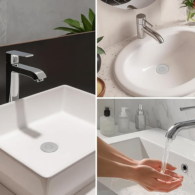 (All Metallic) Bathroom Sink Plug, Pop-up Drain for Bathroom Sink, Sink Plug Hair Collector, Silent Popper Core with Removable Stainless Steel Filter Basket (Brushed Nickel, 1 Pack)