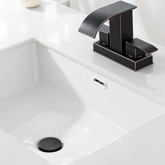 Pop Up Bathroom Sink Drain - Bathroom Sink Stopper with Overflow for Faucet Vessel, Push Type Bathroom Sink Vanity Assembly with Strainer, Oil Rubbed Bronze
