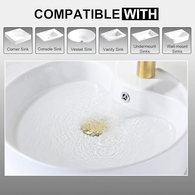 Bathroom Sink Drain Stopper, Pop Up Drain Vessel Sink Assembly with Overflow, Brushed Gold