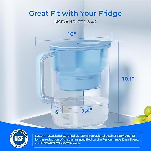 Waterdrop PT-07B Water Filter Pitcher, 10-Cup, NSF Certified, 200-Gallon Long-Life Filter, Improves Coffee & Tea Taste, Reduces PFOA/PFOS and Chlorine, 5X Longer Filter Life, Blue