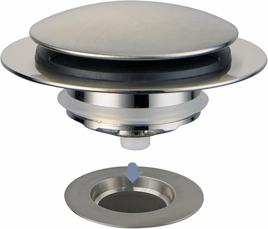 Brushed Bathtub Drain Stopper,Universal Pop Up Bath Drain, Hidrop Tip Toe Tub Drain Stopper,Conversion Kit Assembly, Replaces Lift and Turn,Tip-Toe and Trip Lever drains for Tub, EZ Install(Brushed)
