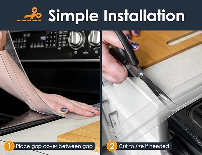Linda's Essentials Silicone Stove Gap Covers (2 Pack), Heat Resistant Oven Gap Filler Seals Gaps Between Stovetop and Counter, Easy to Clean Stove Gap Guard (21 Inches, Clear)