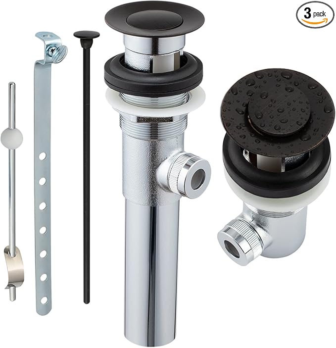 Artiwell Sink Pop-Up Drain Stopper Assembly with Lift Rod and Overflow, Solid Brass Lavatory Pop Up Drain Assembly for Bathroom Vanity Sink, All Brass Construction (Oil Rubbed Bronze)