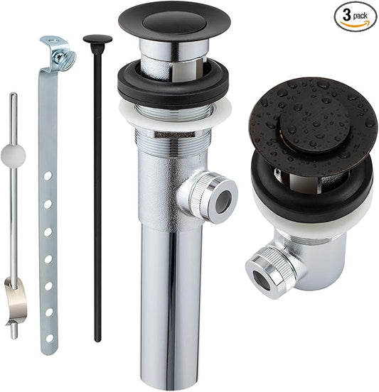 Artiwell Sink Pop-Up Drain Stopper Assembly with Lift Rod and Overflow, Solid Brass Lavatory Pop Up Drain Assembly for Bathroom Vanity Sink, All Brass Construction (Oil Rubbed Bronze)