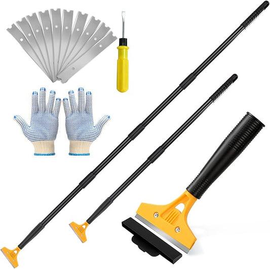 Floor Scraper Long Handle Heavy Duty, 8-72" Adjustable Razor Blade Scraper Tool with 10 Blades, 4 Inch Paint Scraper for Cleaning Floors, Walls, Tile, Glass, Adhesive, Gum, Popcorn Ceiling(2 Pack)