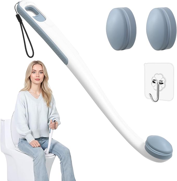 Toilet Aids for Wiping Bottom, 16.5" Long Reach Comfort Wipe - Butt Wiper Tool with Replaceable Head & Wrist Strap - Bottom Buddy Wiping Aid for Elderly, Disabled, Overweight, Post-Surgery