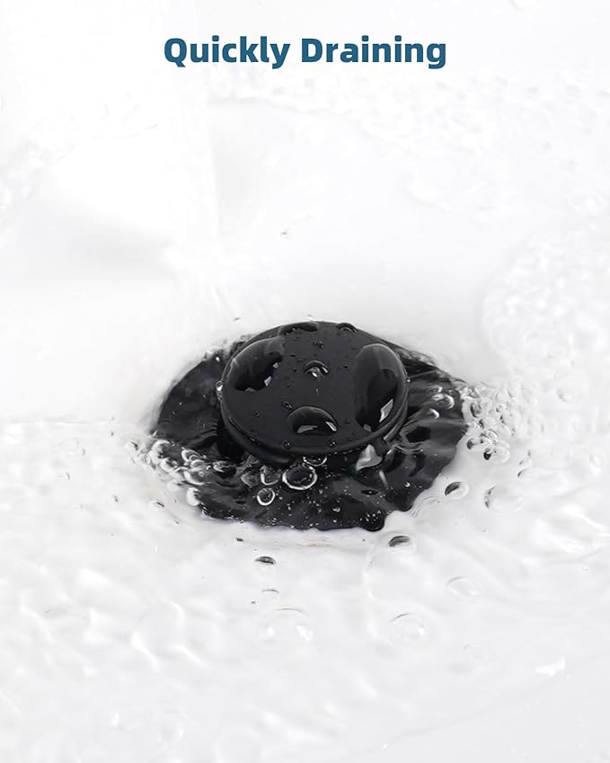 Bathroom Sink Drain with Lift Rod, Pop Up Sink Drain with Overflow, Universal Fit, Matte Black Drain Stopper for Vessel Sink, Assembly for Bathroom Faucet