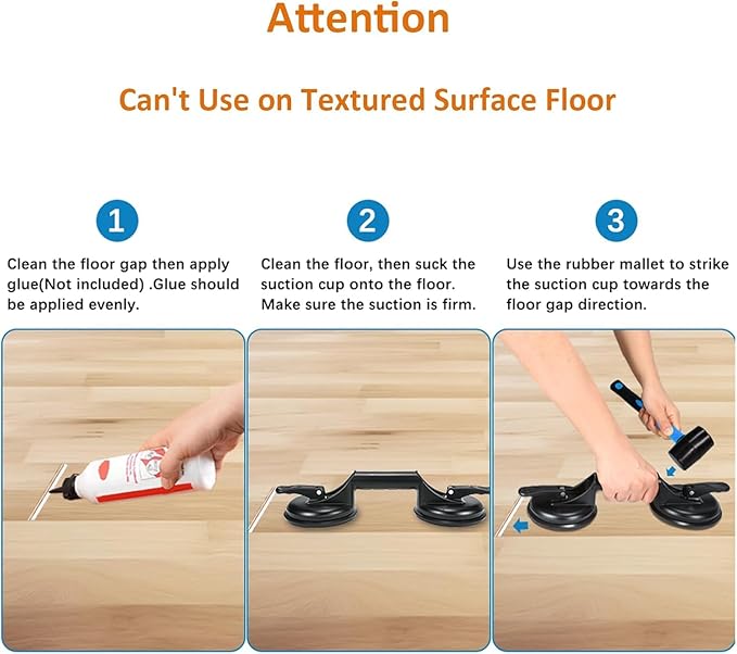 Floor Gap Fixer Tool for Laminate Floor Gap Repair Plank Grabber Includes Heavy Duty Aluminum Suction Cup and Fiberglass Handle Rubber Mallet (Can't Use on Scraped Surface Floor)