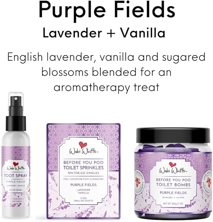 Wabi Whiffs Fizzing Toilet Bombs – Purple Fields | Natural Bathroom Deodorizer | Odor Eliminator Tablets For Freshness & Cleanliness | Eco-Friendly Septic Safe Tablets | 60 Count |