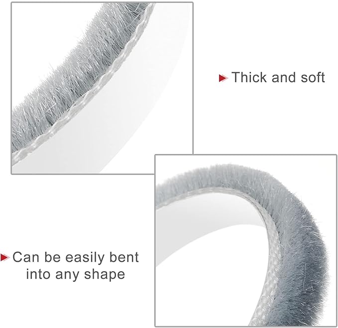 uxcell Weather Stripping Brush, 26ft L x 0.35" W x 0.2" H Self-Adhesive Seal Weatherstrip Sweep Brush Gray for Door Window