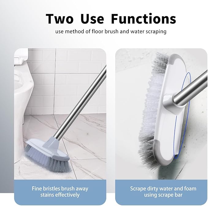 MEIBEI Floor Scrub Brush with Long Handle 54" Stiff Bristle Shower Deck Brush, Adjustable Stainless Metal Handle for Cleaning Tile, Bathroom, Tub, Bathtub and Patio
