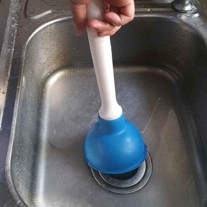 Coralpearl Drain Plunger, Small Hand Force Plumber Helper, Little 4 inch Cup Clog Remover, Tiny Rubber Unclogger in 9" Short Handle for Kitchen Sink, Bathroom Toilet, Shower Bath Tub (Blue + Green)