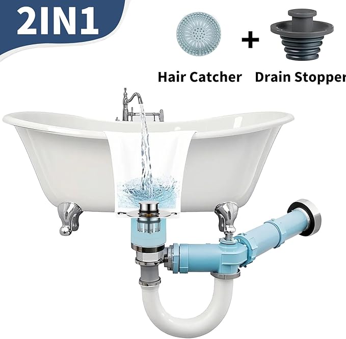 Universal 2 in 1 Bathtub Drain Stopper Bathtub Drain Hair Catcher，Pop-up Tub Stopper with Effective Filter Basket, Anti-Clogging Bathtub Drain Plug Bath Tub Stoppers for 1-1/2 to 1-3/4"" (Silvery)