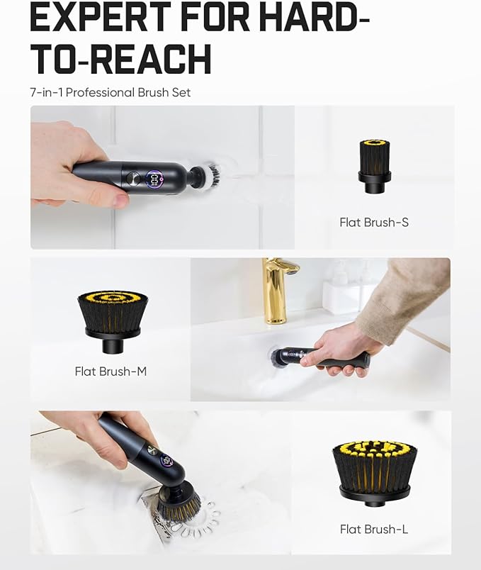 Fanttik Flip G10 Nano HomeCare Cordless Electric Spin Scrubber, 360° High-Torque Rotation, 2-Speed & 3-Angle, IPX7 Waterproof Cleaning Brush with 7 Brush Heads for Grout, Tiles, Sinks, Crevices