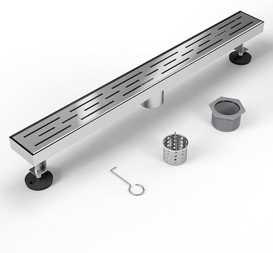 Shower Drain Stainless Steel for Bathroom: Brushed Nickel Linear Shower Drain 36 Inch with Removable Brick Pattern Grate - Adjustable Rectangular Shower Floor Drain with Hair Strainer