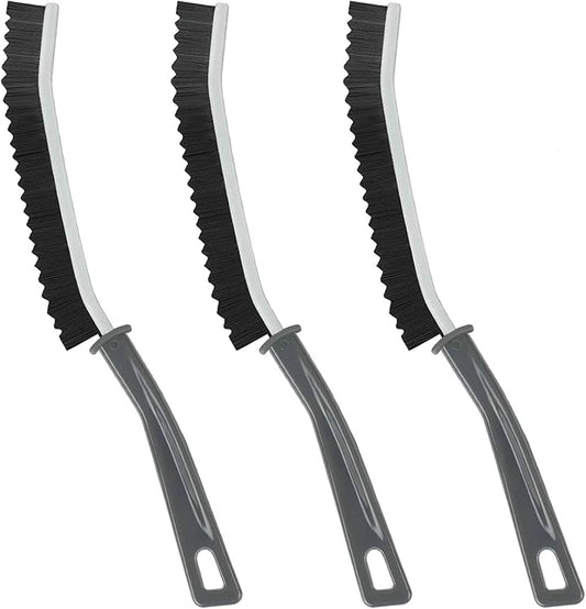 Grey 3pcs Bathroom Crevice Gaps Cleaning Brush Dead Corners Grout Cleaner Scrub Brush Deep Tile Joints - Stiff Angled Bristles for Showers, Bathtubs, Kitchens