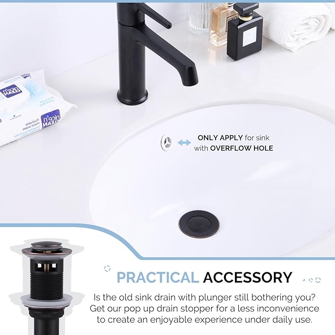 Angle Simple Bathroom Sink Drain with Overflow, Brass Pop Up Vanity Sink Drain Stopper Oil-Rubbed Bronze