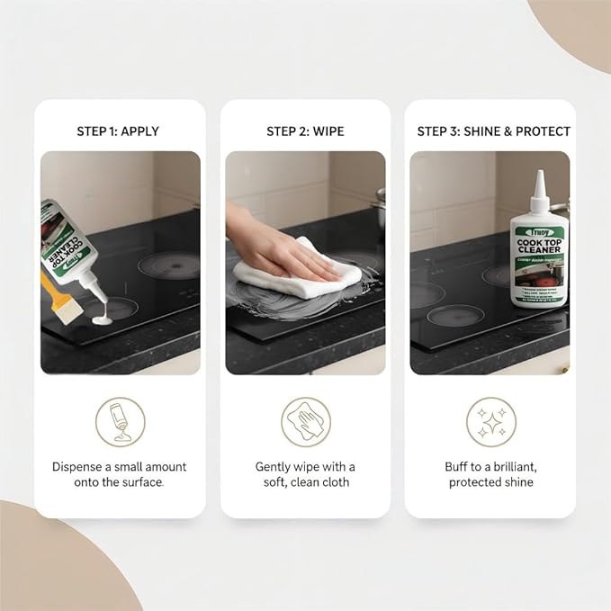Truey Glass Cooktop 3-in-1 Cleaner Kit, Removes Grease & Burnt-On Food, Safe for Gas, Induction, Electric Cooktops & Air Fryers, Stove Top Polish and Shine, Multi-purpose Cleanser (300g) (1)