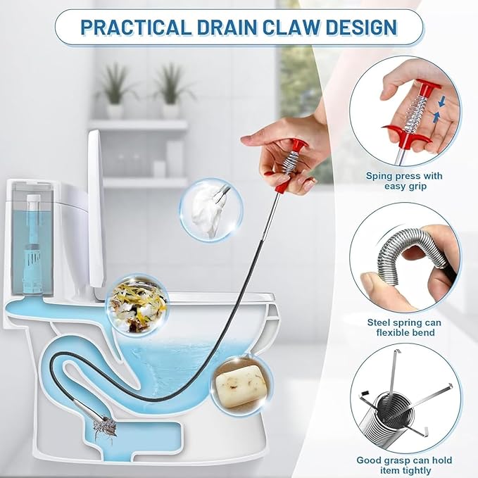 (76 inch) Drain Snake, Drain Clog Remover - Gutter Cleaning Tools Cleaner for Toilet Sewer Shower Kitchen Bathroom Tub Tool, Flexible Grabber Claw Pick Up Reacher