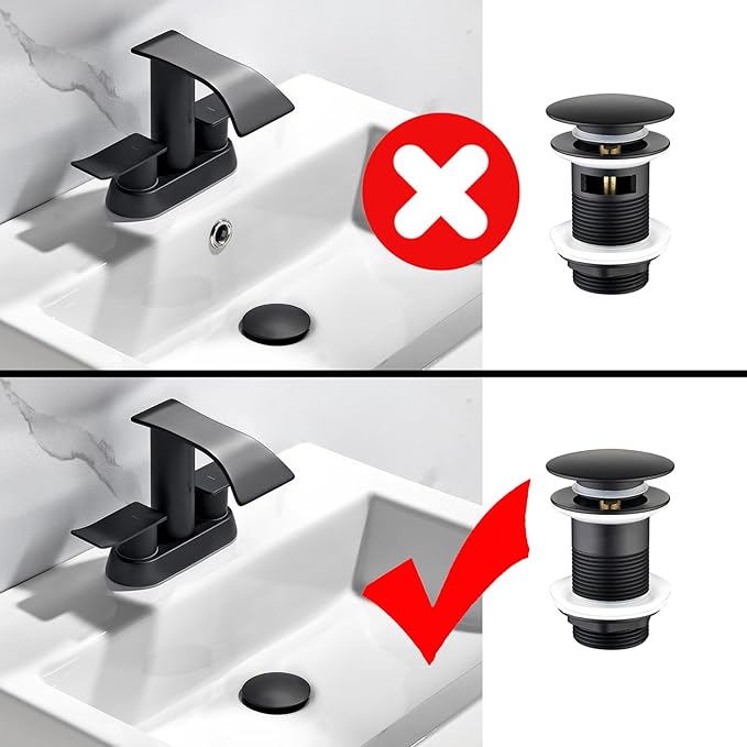 Thickened Brass P Trap Set: 1-1/4 P Trap with Bathroom Sink Stopper - Sink Drain Plumbing Kit for Pipe Replacement (Black, No Overflow)