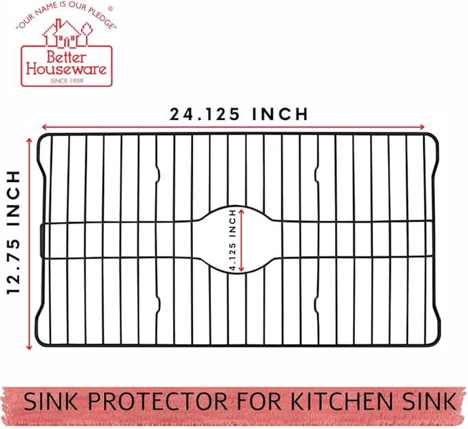 Better Houseware Sink Protectors for Kitchen Sink, Protective Metal Grid, 24.125x12.75x1 inches, Black Kitchen Sink Mat to Shield Sink Base from Scratches, Rust-Resistant Coating, XL