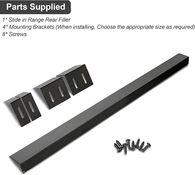 30" Stove Gap Filler, Slide-in Range Rear Filler Kit-Stainless Steel Backsplash for Stove, Easy Install Backsplash Behind Stove Between Stove Range and Wall for Most Brand Kitchen Stoves(Black)