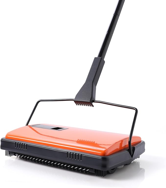 CLEANHOME Manual Carpet Sweeper for Pet Hair - Rotating Brush Floor Sweeper, Lightweight Push Broom for Classroom Rugs, Non-Electric Lint & Crumb Cleaner, Easy-Dump Dustbin, No Batteries Needed
