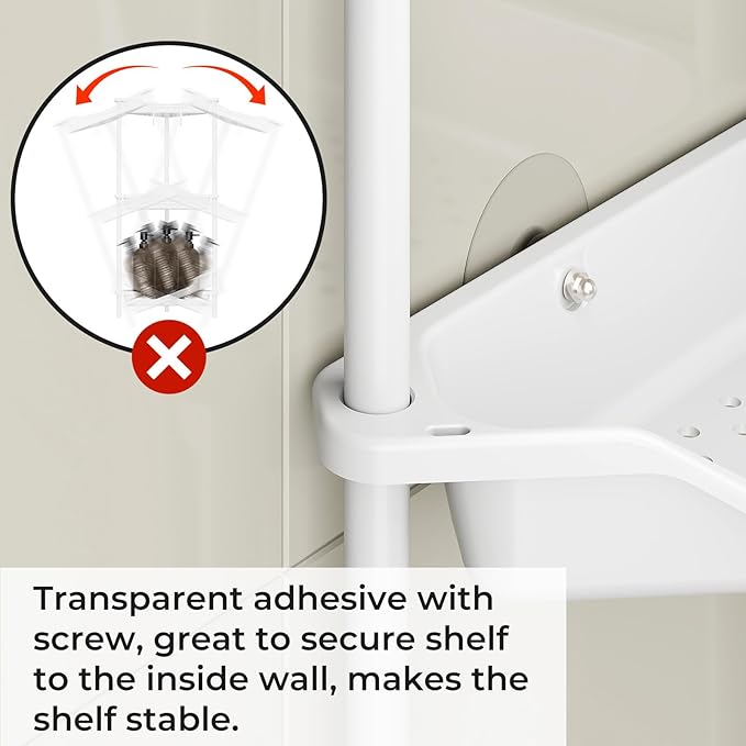 ODesign 3 Tier Corner Shower Caddy Standing Floor Standing Corner Shower Caddy Organizer Shower Table Plastic Metal Splicing Shelf Storage Rack for Bathroom White- Rustproof
