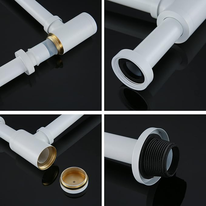 RANDOM Brass Contemporary Round Bottle P Trap 1 1/4,Matte White Basin Sink Waste Drain P Trap Kit. 83888MW
