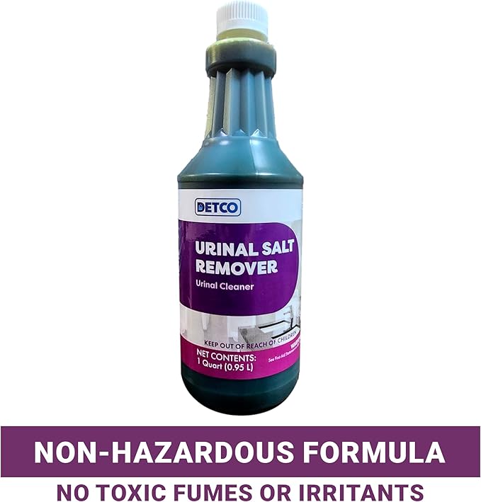 Urinal Salt Remover Concentrate - Safe on Pipes and Plumbing, Odor Control, Cleans Rust, Scale, and Uratic Salt Build-Up, Case of 12