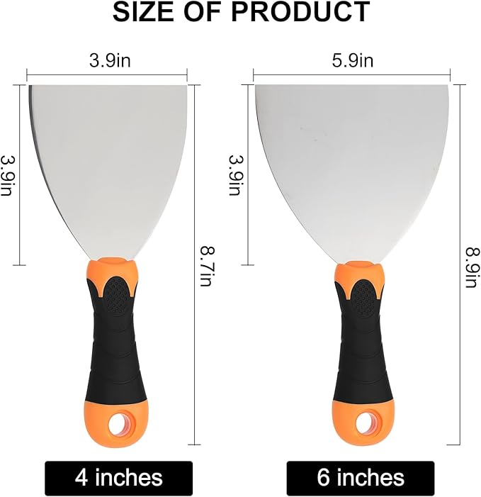 2-Piece Spackle Knife Set：4"，and 6" Professional Putty Knives - Paint Scraper and Drywall Tools for Wall Repair-WEGAZ