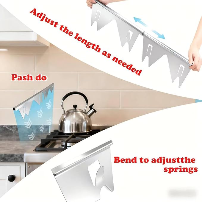 2Pcs Stainless Steel Stove Gap Covers,Adjustable Stove Gap Filler Easy Retractable Length 13.8" to 27.5", Seal Cover for Between Stove and Countertop Stove Gap Guards Range Trim Kit (SILVER)