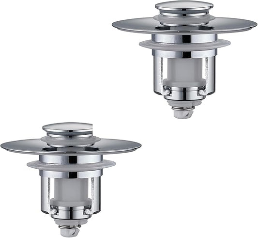 Universal 2 in 1Bathroom Sink Stopper, 2 Pack Pop Up Bathroom Sink Drain Strainer for 1.06"-1.65" Basin Drain Holes, Anti Clogging Drain Filter(Chrome Silver)