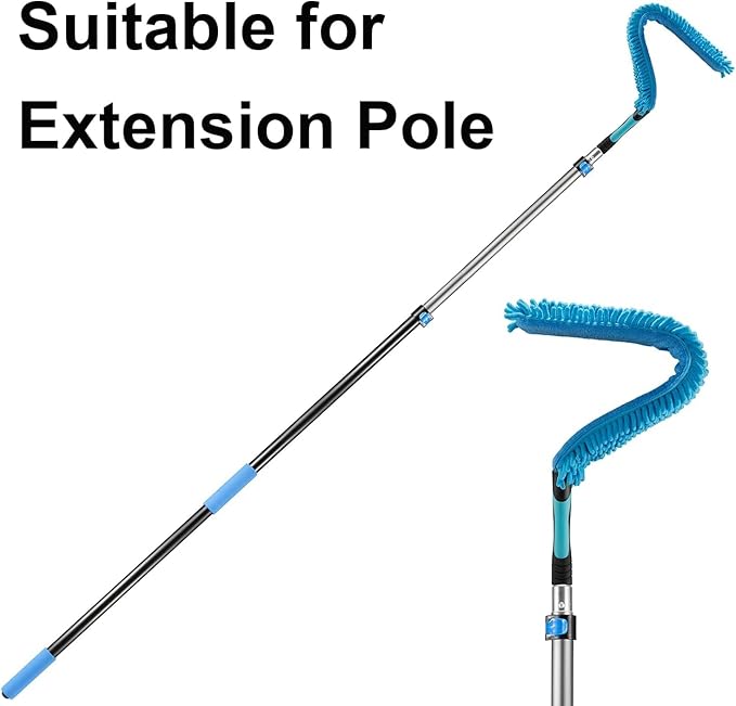 17" Microfiber Flexible Ceiling Fan Duster with Washable Chenille Dusting Cloth, Use by Hand or Attach to Extension Poles (1)