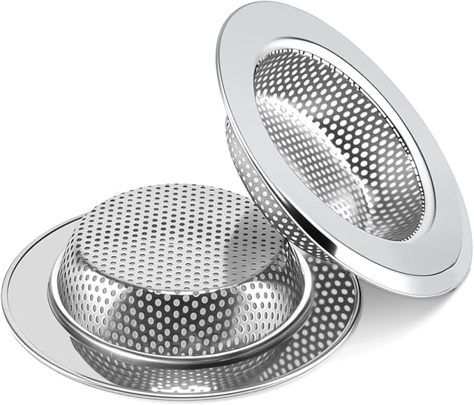 2PCS Sink Drain Strainer Set -Stainless Steel Shower Hair Catcher Included 4.5 Inch Outer Diameter - Prevent Clogs and Keep Drains Clear in Bathroom and Kitchen Sinks