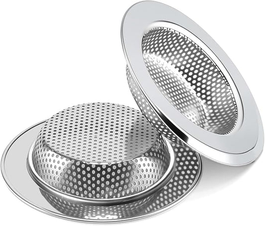 2PCS Sink Drain Strainer Set -Stainless Steel Shower Hair Catcher Included 4.5 Inch Outer Diameter - Prevent Clogs and Keep Drains Clear in Bathroom and Kitchen Sinks