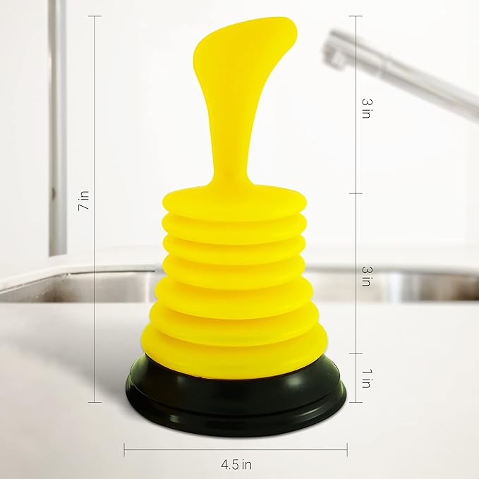 Meadow Lane Small 7" Sink Plunger - Mini Clog Remover for Kitchen & Bathroom Sink Drains - Hand Ergonomic, Space-Saving & Powerful Suction - Universal Fit for Home or Commercial Use, Yellow, 2-Pack