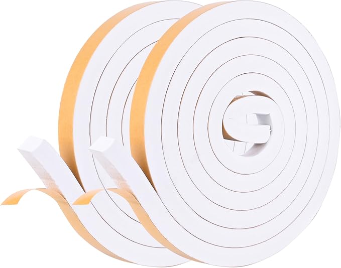Kikerike Self Adhesive Foam Tape Weatherstrip 1/2in x 1/2in x 16.5Ft High Density Foam Insulation Strips Seal Weather Stripping with Strong Adhesive for Door and Window Sound Isolation Soundproofing
