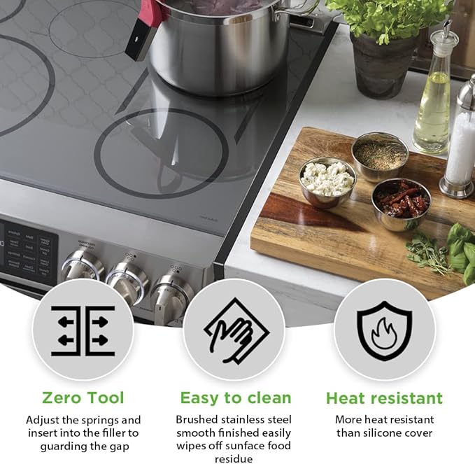 2Pcs Adjustable23'4-26' Stove Gap Cover Range Gap Filler 316 Stainless Steel Counter Trim Kit Between Stove Edge and Counter Don't Melt Like Silicone Heat Resistant and Easy to Clean (black)